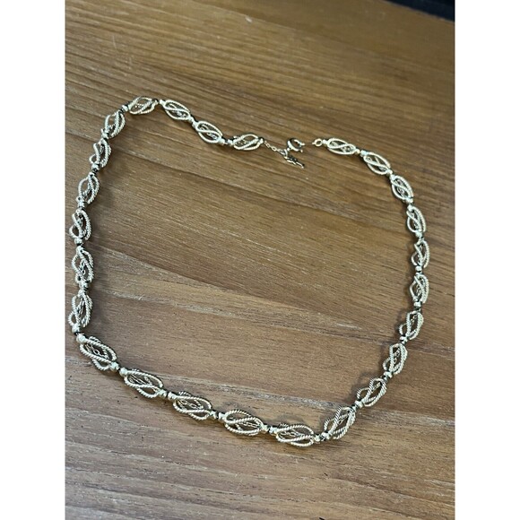 Vintage Rare Trifari Gold Tone Twisted Bead On Chain Necklace Jewelry 16”Choker - Picture 4 of 6